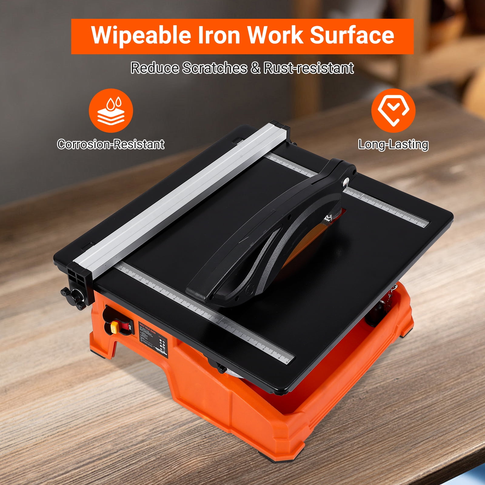 TEQIN 7-inch 65Mn Steel Blade, Wet Tile Saw, 3500 RPM Induction Motor, Electric Tile Cutter Wet Saw with Water Reservoir, 0-45 Degrees Miter Angle for Cutting Tiles and Stones