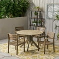 thumbnail image 3 of Brigitte Outdoor 5-Piece Round Acacia Wood Dining Set, Gray, 3 of 13