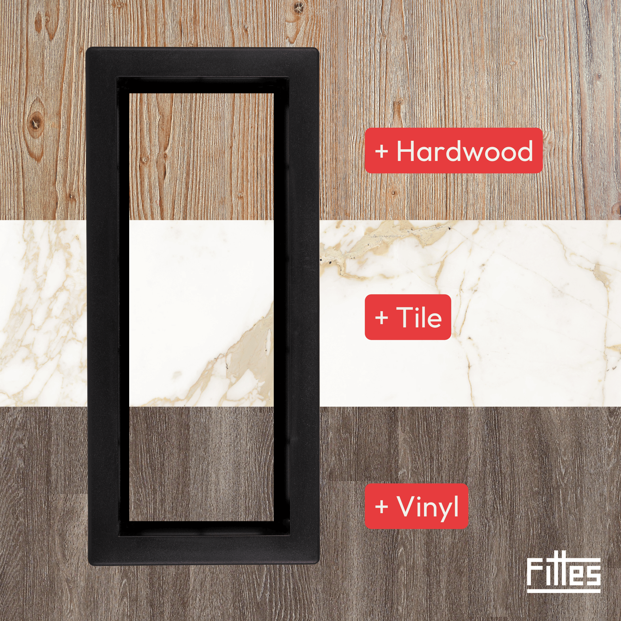 Fittes Framed Floor Vent [Lite], Minimalist ABS Plastic HVAC Air Return Register Cover, Customizable Modern Airflow Solution for Home Floor, Easy 15-Min DIY Install – 3"x10" – Matte Black