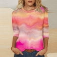 thumbnail image 2 of Htigea Fashion Tie-Dye T-shirt for Women 2025 Clearance Summer 3/4 Sleeve Loose Fit Tunics Tops Plus Size Loose Fit Crewneck Pullover Teen Girl Outdoor Blouse, 2 of 5