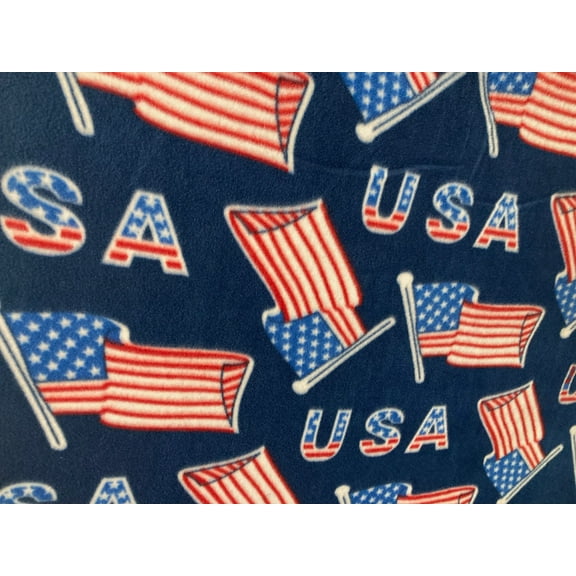 Lilly Craft Patriotic Flags and USA on Navy Fleece Fabric is 58"/60" wide and Sold by the Yard