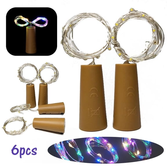 Mesase 6 Pcs Wine Bottle Lights with Cork - 20 LEDs 6.56ft Silver Copper Wire Fairy String Lights, Waterproof Battery Powered Bottle Stopper Lamp for DIY, Party, Wedding, Christmas (Multi-color)