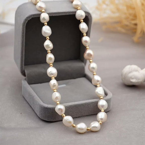 HOOUN Baroque Freshwater Pearl Necklace Irregular Pearl Wedding Necklace Sweater Chain