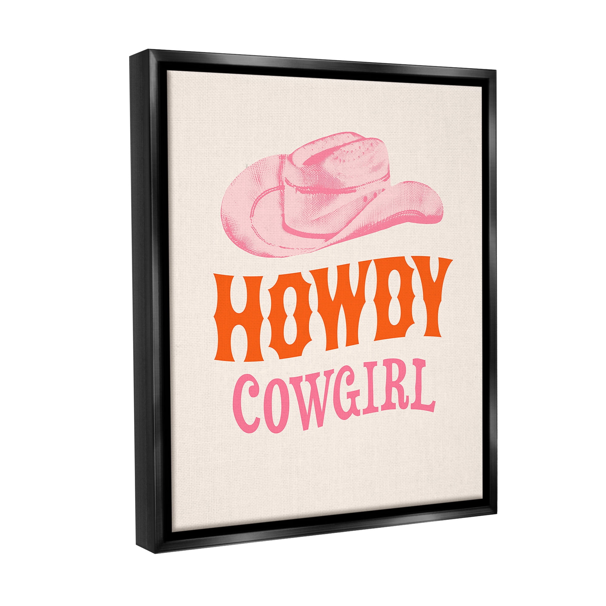 Stupell Industries Howdy Cowgirl Phrase Typography Painting Black Floater Framed Canvas Art Print Wall Art, 25 x 31