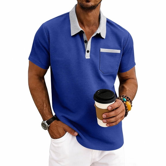 GSPCLAM Men's Breathable Polo Shirts with One Pocket Pique Color Block Design Tops for Casual Friday, Versatile Breathable Tees