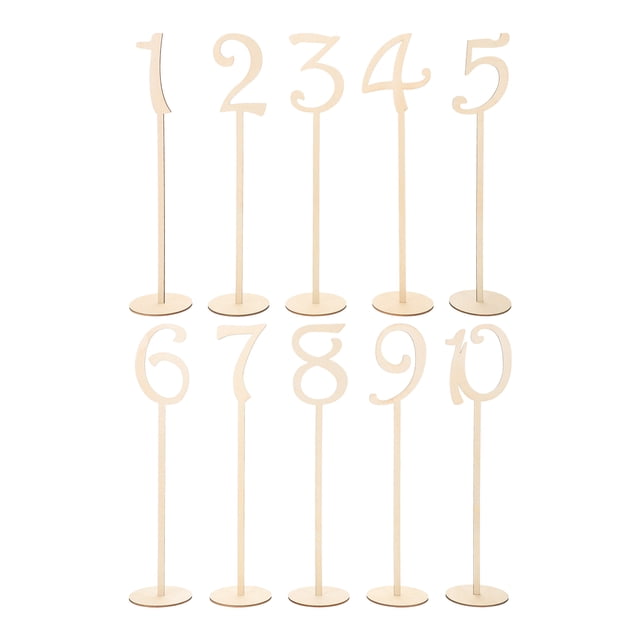 Miangastore 10pcs 1-10 Wooden Table Numbers with Holder Base for Wedding or Home Decoration (Wood Color)