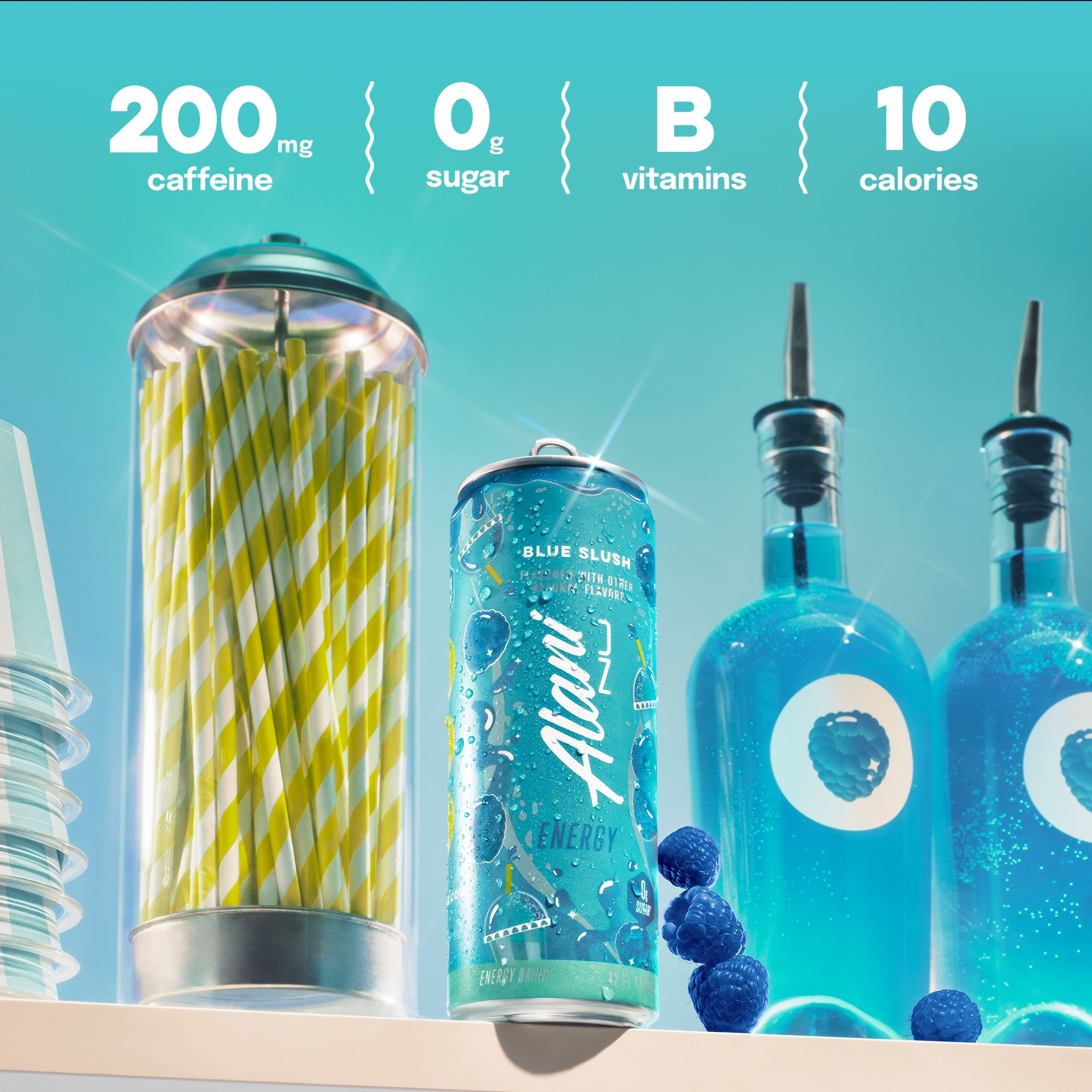 Alani Nu Sugar Free Energy Drink, Blue Slush, 12 fl oz, 24 Pack, Cans, 200mg Caffeine