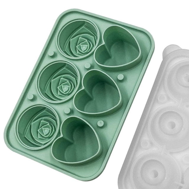 MesaSe 1pcs 6 Grid Rose Heart Combination Ice Tray Molds Ice Maker Silicone Freezer Reusable Molds