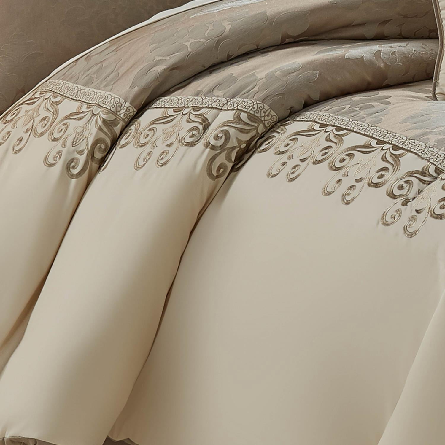 Riverbrook Home 9 pc Comforter Set, Queen, Ivory/Antique Gold, Hillcrest, Embroidered, Polyfill Filling, Adult