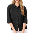 thumbnail image 6 of LIaqionyy Womens Shirts 3/4 Sleeve Tunic Tops Button down Loose Dressy Blouses V Neck Pullover Work Clothes, 6 of 7
