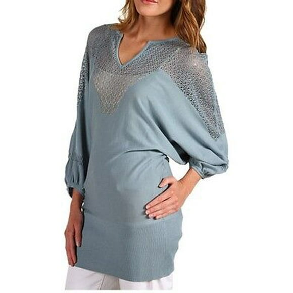 $248 ELIE TAHARI Dora LACE Trim SWEATER Rainstorm DOLMAN Sleeve TOP Ribbed WAIST