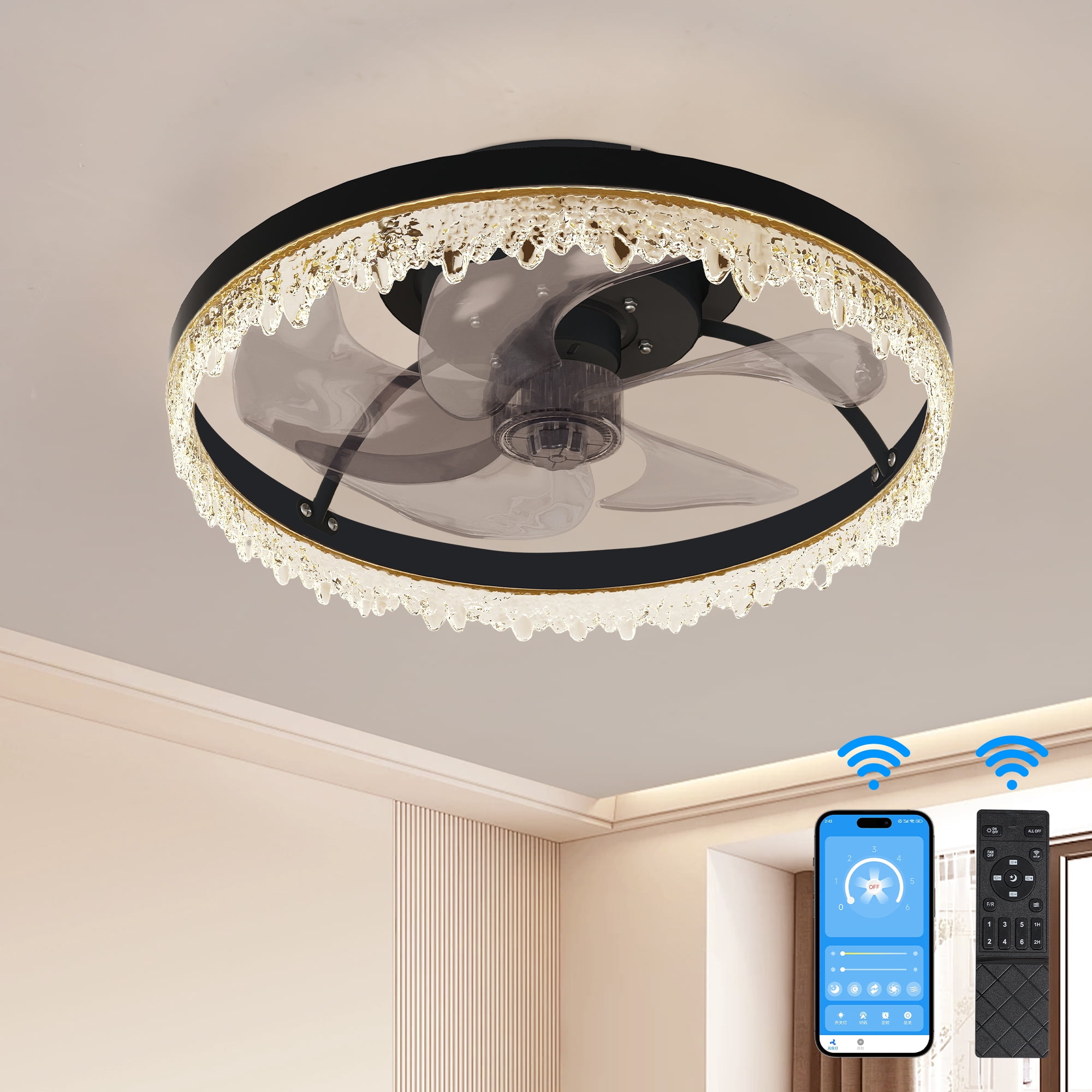 Miniyam Low Profile Ceiling Fan with Light – Ultra-Quiet DC Motor, 6 Speeds, Reversible Airflow for Year-Round Comfort