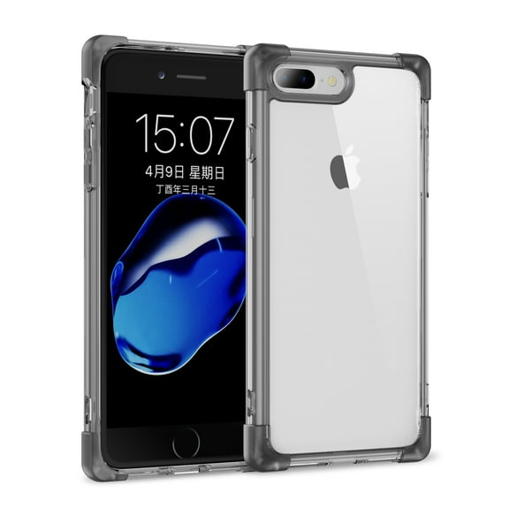 SaniMore for iPhone 8 Plus/7 Plus Case, [Wireless Charging] Crystal-clear No-yellow Rugged PC Back Cover Shockproof Bumper Strong Drop Resistant Slim Lightweight Shell, Black