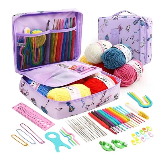 59-Piece Crochet Kit for Beginners Adults, Ergonomic Hooks with Soft Grip, Yarn, Needles, and Carry Bag for DIY Crafts