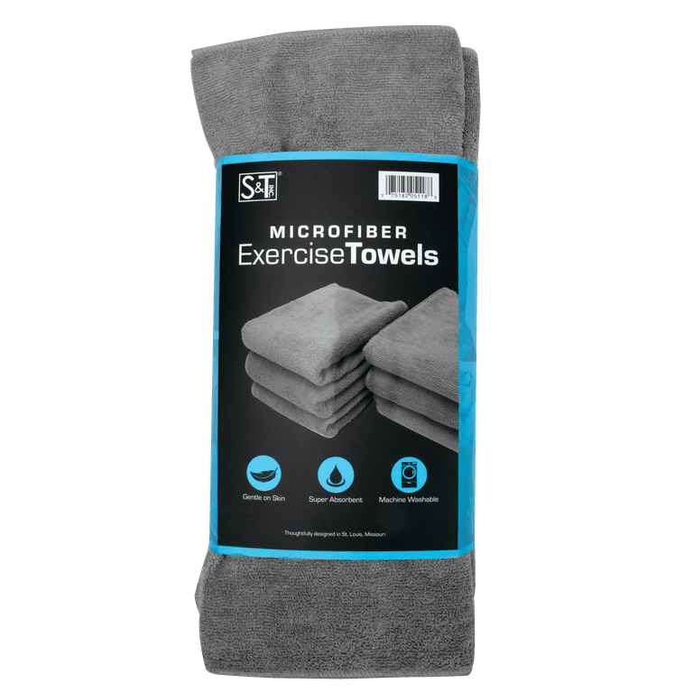 S&T INC. Microfiber Gym Towels for Sweat, Yoga Sweat Towel for Home Gym,  Microfiber Workout Towels for Gym, Grey, 16 Inch x 27 Inch, 6 Pack