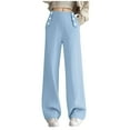 thumbnail image 2 of Ltctricy Girls' Wide Leg Pants Children Lightweight Elastic Waist Pull on Casual Pants Loose Summer Trousers with Pockets(Light Blue,10-11 Years), 2 of 7