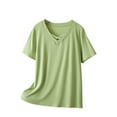 thumbnail image 2 of Fiudx Camisas para Mujer Camiseta Holgada de Color Sólido de Talla Grande de Verano para Mujer, Blusas de Manga Corta con Cuello En V, 2 of 7