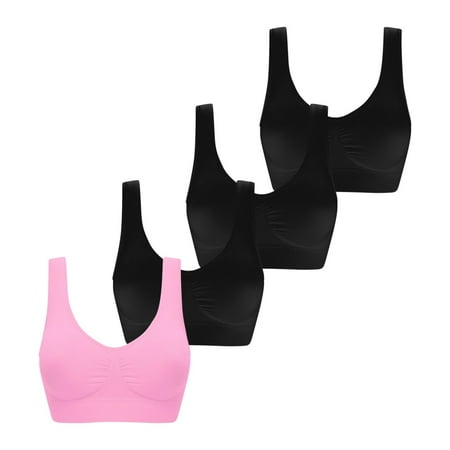 Bigersell Cotton Wireless Bra Discouts 4pc Women Solid Ultra-Thin Large Bra Sports Bra Full Bra Cup Tops Underbra Balconette Bra Style F-850 Pinks M