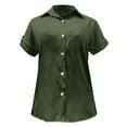thumbnail image 5 of Linen Button Down Shirt Women! Yigetop Women's Spring Autumn Casual Double Pocket Short Sleeve Cotton Shirt Top Linen Shirts for Women Army Green L, 5 of 9