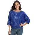 thumbnail image 3 of PrettyGuide Women's Sparkle Sequin Top Cold Shoulder 3/4 Batwing Sleeve Loose Shimmer Glitter Party Dressy Tops, 3 of 6