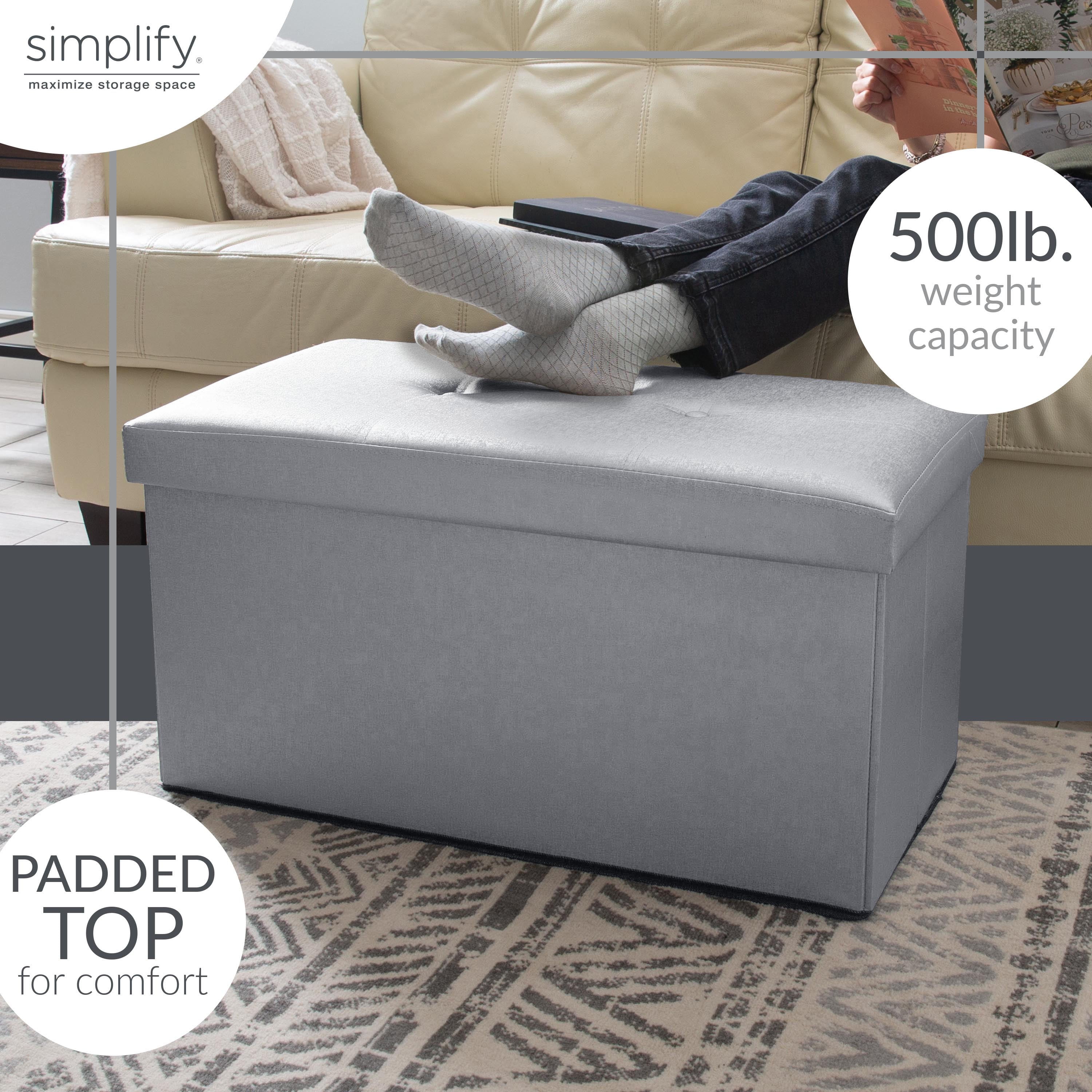 Simplify Laux Leather Double Folding Ottoman, Gray (30x16x16)