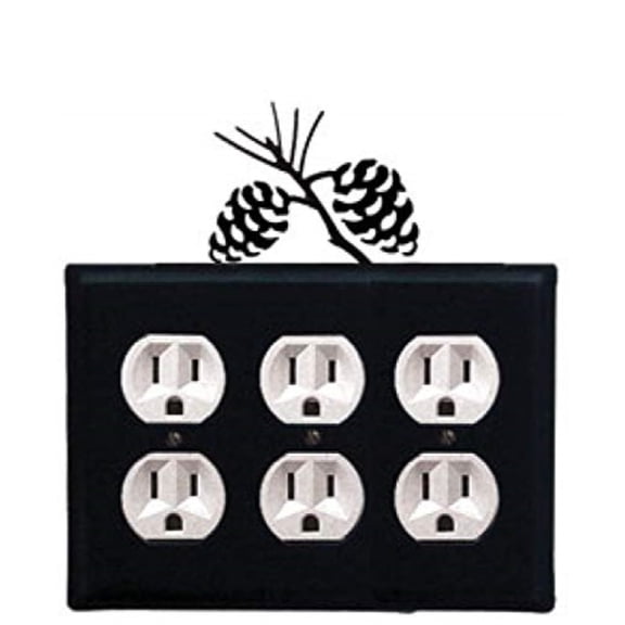 Village Wrought Iron EOOO-89 8 Inch Pinecone - Triple Outlet Cover Black