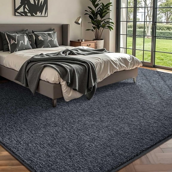 6x9 Washable Area Rugs for Bedroom Living Room, Low Pile Thin Rug Solid Color, Non-Slip Carpet Indoor for Home Dr (Grey)