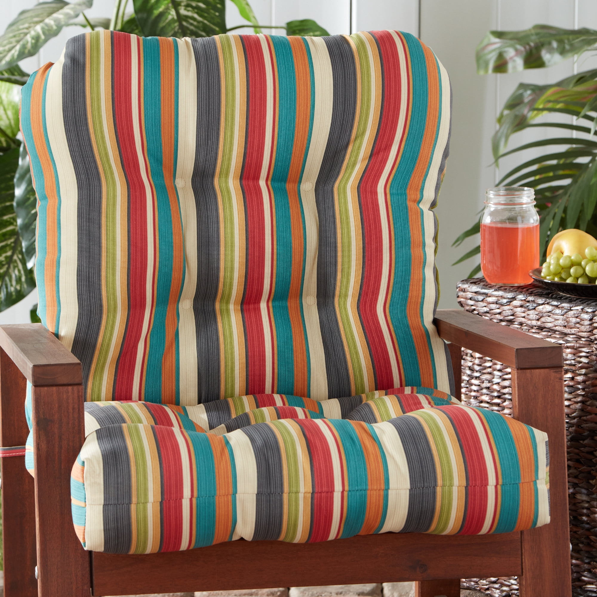 Greendale Home Fashions Outdoor Tufted 42'' x 21'' Chair Cushion, Sunset Stripe