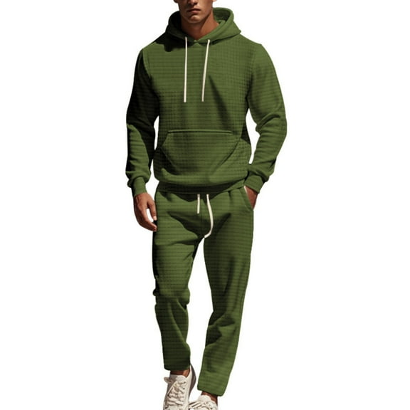 Men’s Hooded Pullover Sweatshirt and Jogger Pants Two-Piece Set Casual Drawstring Hoodie with Kangaroo Pocket