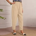 thumbnail image 5 of QLEICOM Womens Slacks Women's Wrinkle Free Relaxed Fit Straight Leg Pants Fashion Elastic Waist Pure Straight Leg Cotton Linen Cropped Pocket Trousers Wide Leg Pants Relaxed Fit Trousers Khaki XXL, 5 of 6