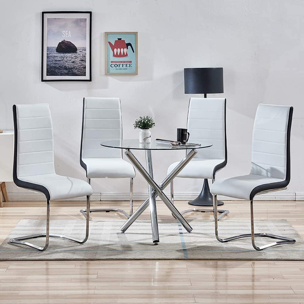 Modern Round Dining Table Set Clear, Round Dining Room Table With High Back Chairs