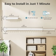 JAUREE Wall Mounted Clothes Drying Rack,Space Saving Laundry Rack Collapsible,Tri-Fold Retractable Rack Outdoor Indoor with 18 Hooks, White