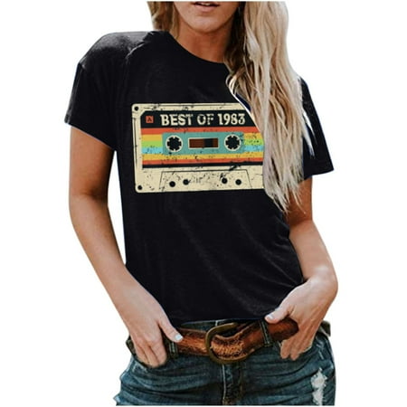 

Corset Top Long Sleeve Workout Tops for Women Women s Fashion Casual 1982 Printing Round Neck Loose Short Sleeve T Shirt Pullover Tops Valentines Shirts for Women White Shirts for Women Black L