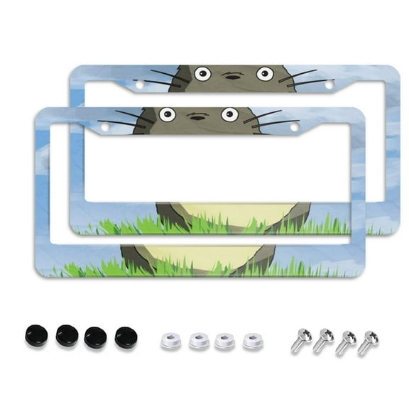 Totoro Cartoon Car License Plate Frame 2 Pack, License Plate Cover Bracket Decorative Aluminum License Plate Frame Auto Accessories Unisex 11.8 X 5.9 Inch 2 Holes with Screws