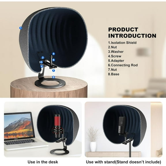 Microphone Isolation Shield, 360° Soundproof Studio Equipment for Blue , Snowball iCE, QuadCast, SoloCast, Etc