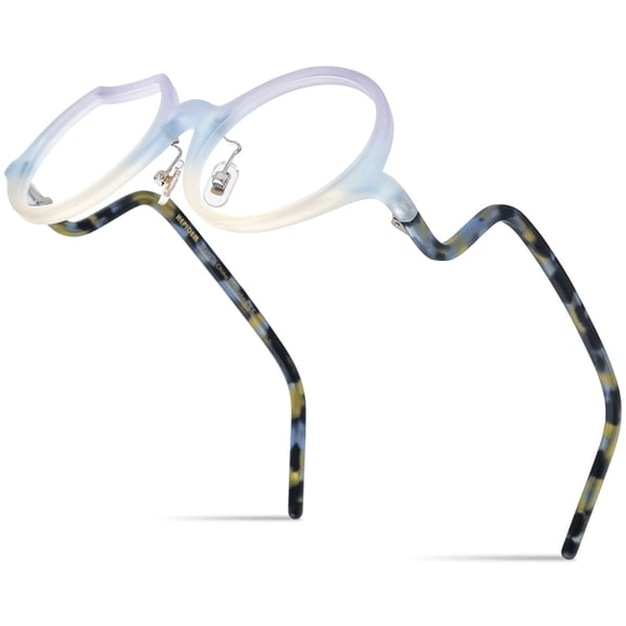 HEPIDEM Multicolor Acetate Glasses Frame Women,Round Vintage Retro Optical Eyeglasses (9285 Matte Light Blue)