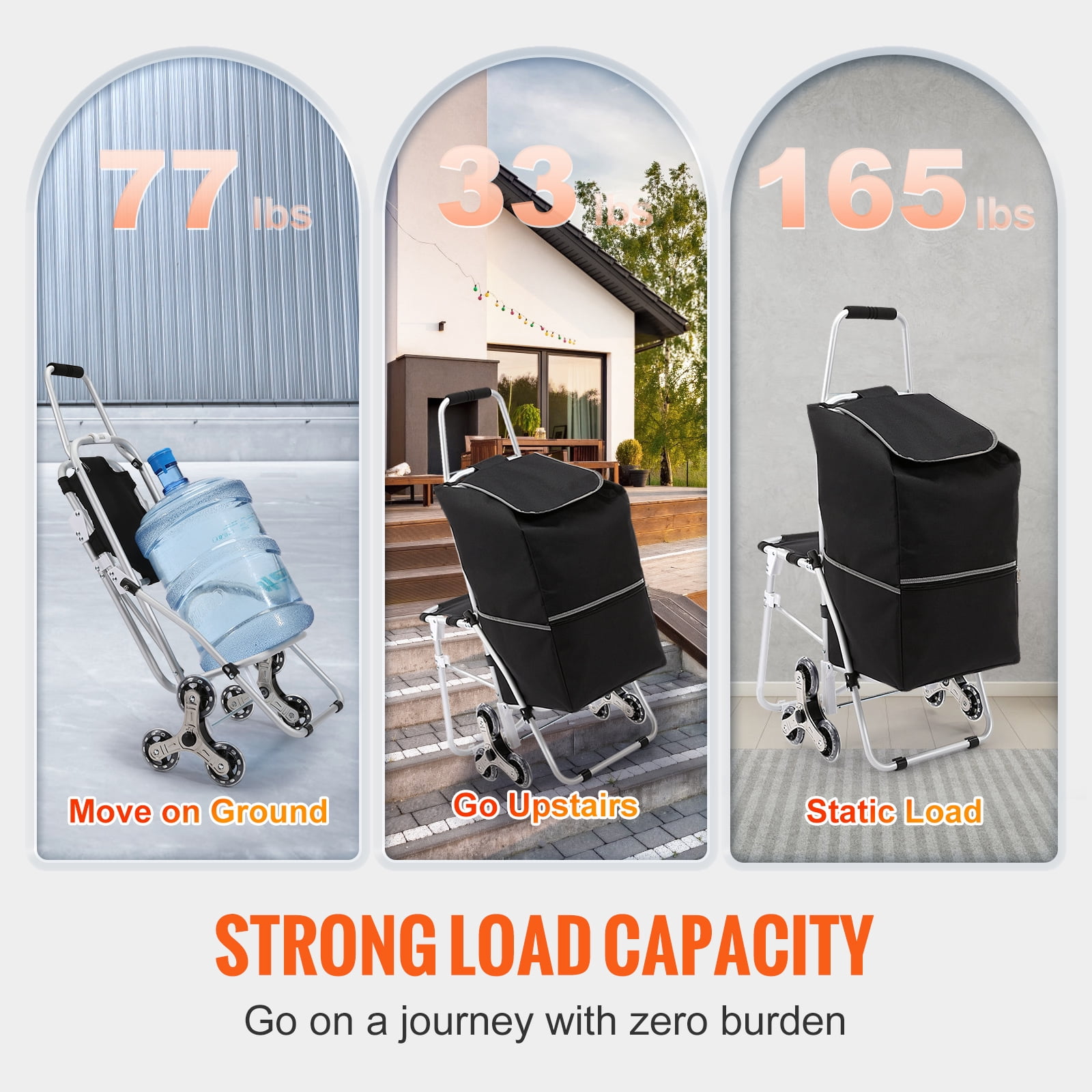 KFFKFF Stair Climber 50L Foldable Shopping Cart with Waterproof Bag and Seat