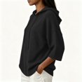 thumbnail image 4 of Pullover Sweaters for Women Hooded Side Slit Ribbed 3/4 Batwing Sleeve Sweaters Soft Ribbed Knitted Drawstring Sweatshirts Trendy Sweatshirts Daily Office Work Travel Outfits, Black L, 4 of 6