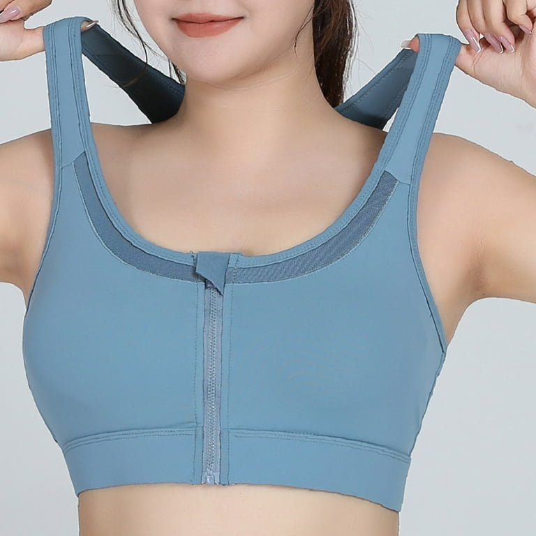 YWDJ Sports Bras for Women for Large Bust Front Closure Zip Snap Yoga Bras  High Impact Sports Front Close Running Adjustable Straps Front Zipper Large  Size High Strength Cover Blue XXXXL 