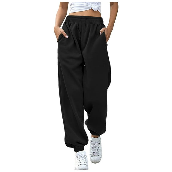 Gibobby Women's Sweatpants Fall and Winter Solid Color Casual Cargo Pants Crawl Wide Leg Straight Pants(Black,S)