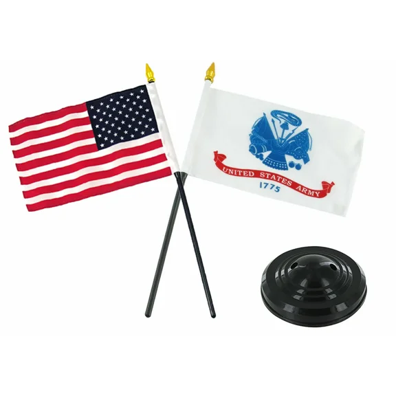 Army White w/ USA Flag 4"x6" Desk Set Table Stick Black Base