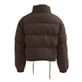 thumbnail image 7 of TAIAOJING Women's Winter Cropped Puffer Jacket Autumn Long Sleeved Zipper Drawstring Waist Stand Up Collar Solid Color Bread Coat Cotton Coat Oversized Zip-Up Quilted Puffy Short Down Coat, 7 of 7