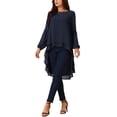 thumbnail image 2 of Women's High Low Tops Lantern Long Sleeve Round Neck Dressy Casual Chiffon Asymmetrical Tops Blouse M Dark Blue, 2 of 5
