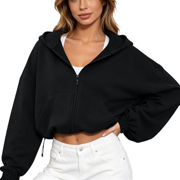 Zipper Hoodies For Women Cropped Trendy Soft Y2K Jackets Tops Womens Zip Up Hoodies Cropped Crewneck Sweatshirts Casual Jackets Y2K Clothes 2026 Fall Fashion
