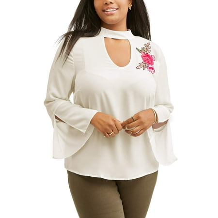 Junior Plus Trumpet Sleeve with Embroidery Detail