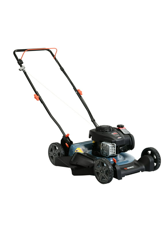 SENIX 21-Inch Push Lawn Mower, 125 cc 4-Cycle Gas Powered, Mulch & Side Discharge, Dual Lever Height Adjustment, LSPG-M3