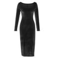 thumbnail image 5 of OSFVNOXV Women's Cocktail Dress High Waist Bodycon Square Neck Long Sleeve High Split Ruched Midi Wedding Party Dress, 5 of 8