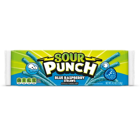 Sour Punch Straws, Blue Raspberry Chewy Candy, 4.5oz