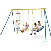 Veeboto 3-in-1 Swing Sets, 440LBS Large Capacity Backyard Playground Swing Sets for Kids with with 2 Adjustable Seats, Climbing Ladder for Backyard Playground & Park