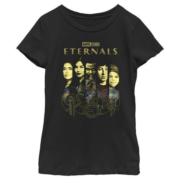 Girl's Marvel Eternals Panel Portraits Graphic Tee Black Large